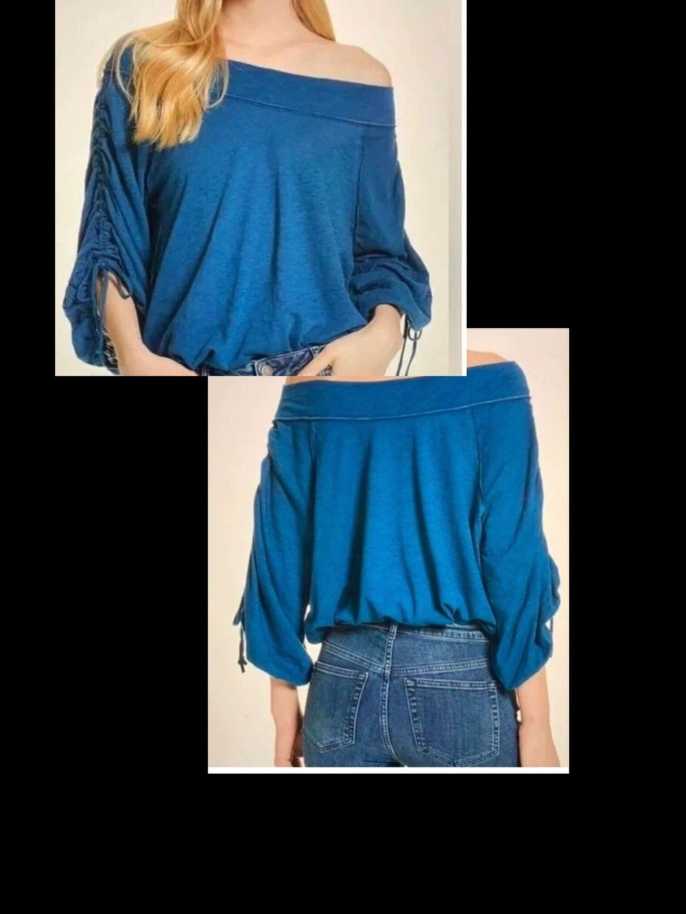 Free People Relaxed off -Shoulder Blue Top